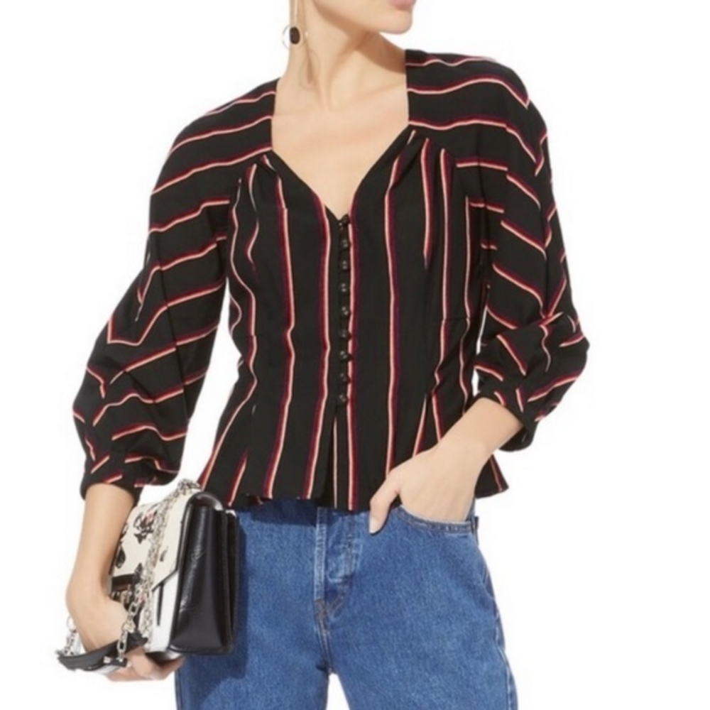NWT Intermix Lexi Multicolored Striped Button‎ Front Blouse Shirt